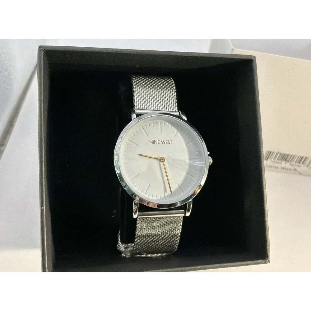 Nine West Women's Liana Watch Silver Tone Mesh Band New In Box‎